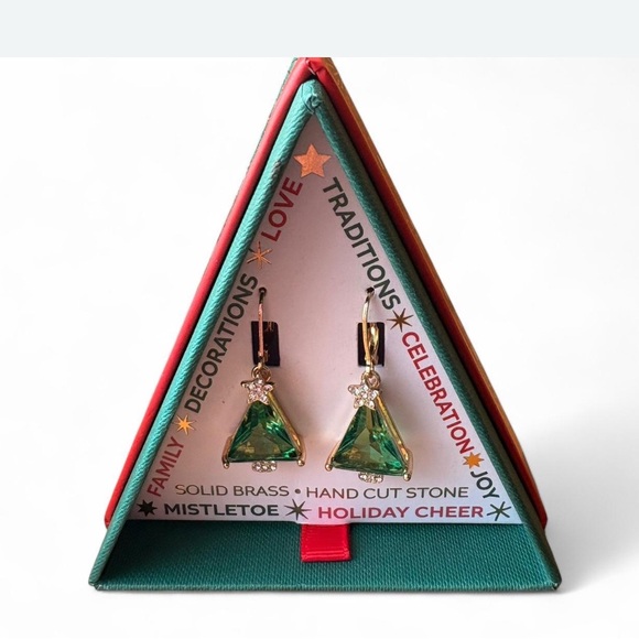 True to Form Green and Gold Christmas Tree Earrings - Picture 6 of 8